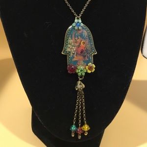 Michael Negrin Signed Boho Style Necklace Basket of Flowers Design